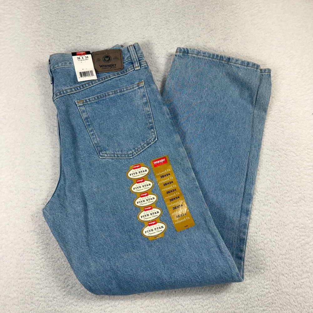 Vintage Wrangler Jeans Men 36x34 (34.5x33) Blue Relaxed Fit Hero Five Star Denim